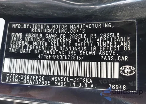 2014 Toyota Camry Se Sport из США, поврежденный, VIN 4T1BF1FK3EU729157